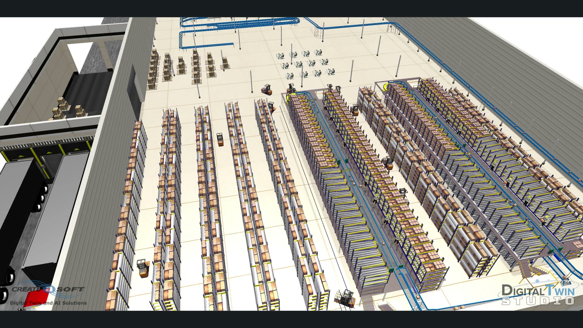 Warehouse: Packaging conveyors and AGV with real-time digital twin: video poster